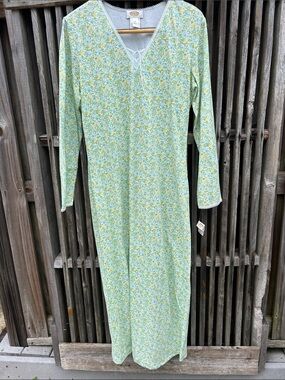 Talbots Intimates NWT Green Floral Cotton Maxi Nightgown Dress Small S